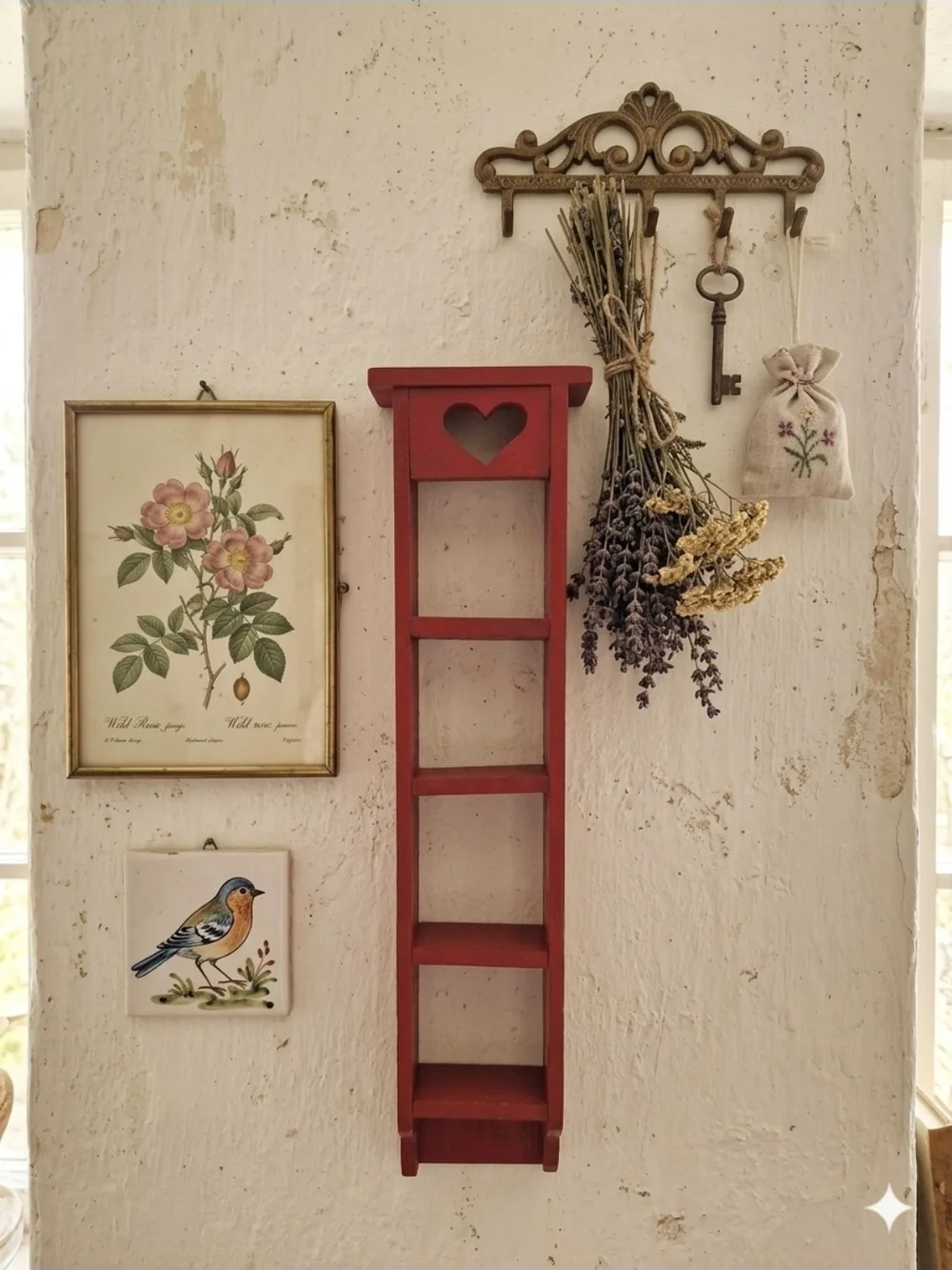 Red Wooden Heart Trinket Shelf - Home Wall Decor